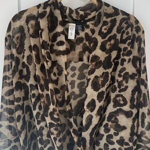 RD Style Leopard Print Sheer Wrap Blouse | Women’s Medium